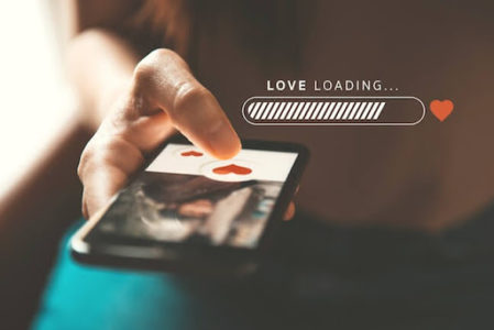 smartphone, love loading, loading bar, holding phone, black cell phone