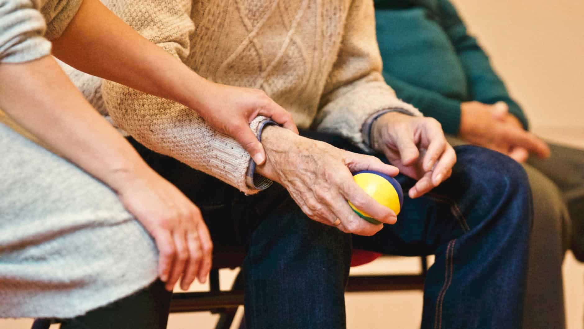 physical therapy with ball, elderly care, assistance, help, elderly assistance